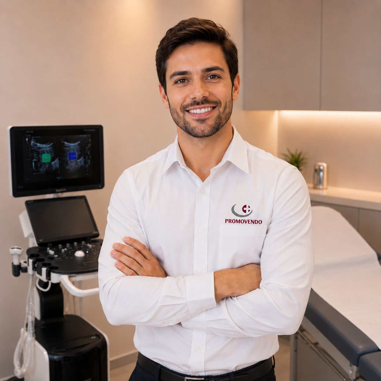 Profissional da Promovendo operando equipamento médico de diagnóstico por imagem