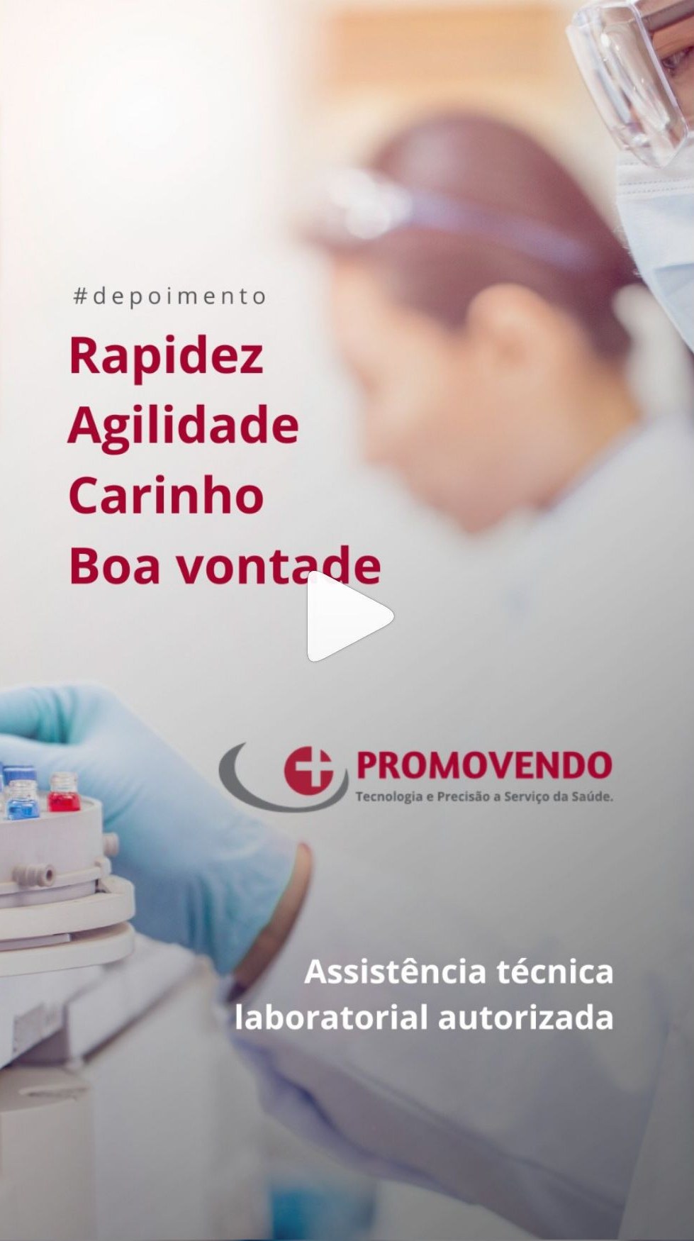 Capa do depoimento em vídeo de Áudio de cliente sobre nossa assistência técnica laboratorial autorizada